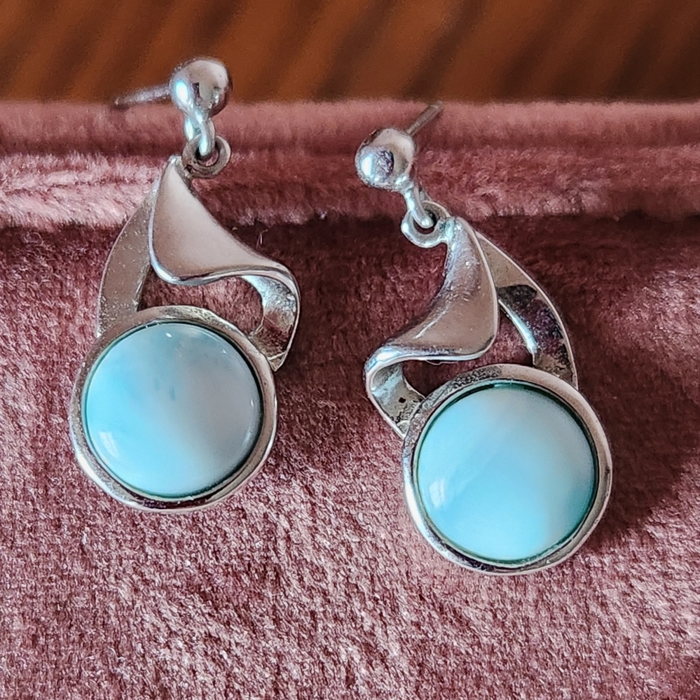 Silver and Blue Stone Drop Earrings